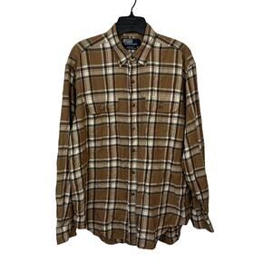 Polo Ralph Lauren Halpern Flannel Shirt Mens Large Brown Plaid Button Up Pockets